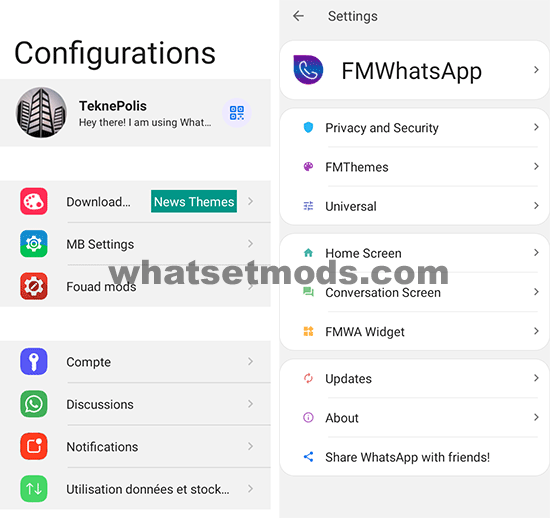 image avec les principales caractéristiques de Fouad iOS WhatsApp